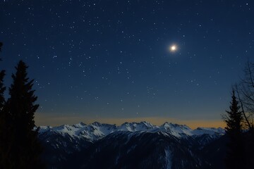 amazing evening heavens graced with a glowing moon and sparkling stars stirs a deep feel of wonder and reflection  
