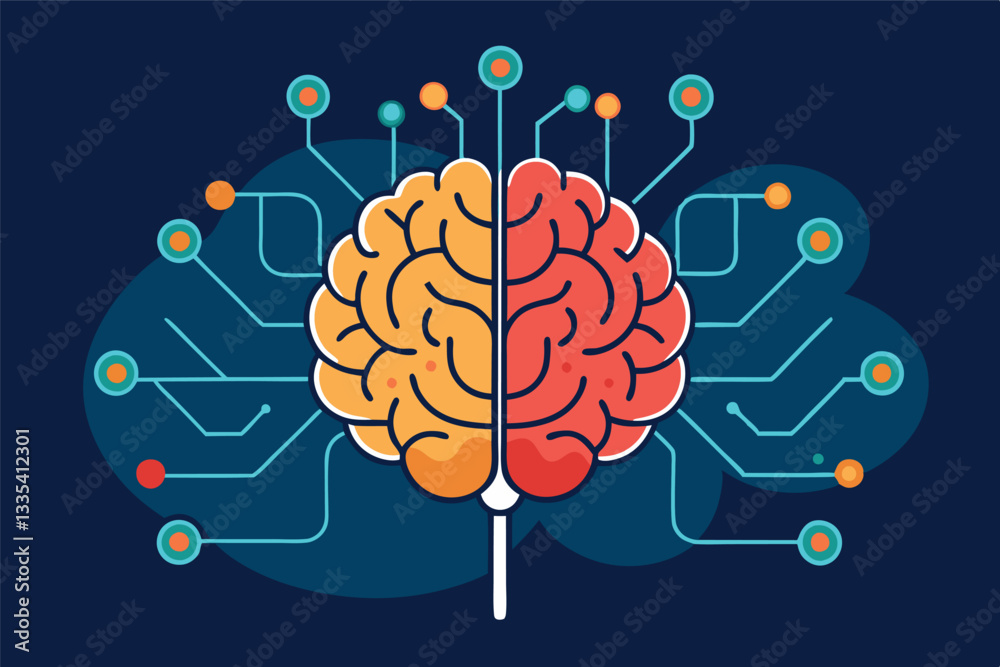 Aufkleber modern brain illustration with digital connections showcasing the relationship between neuroscience 