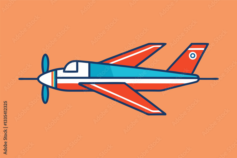 Aufkleber stylized vector illustration of a small private airplane with a distinctive orange and blue design, 