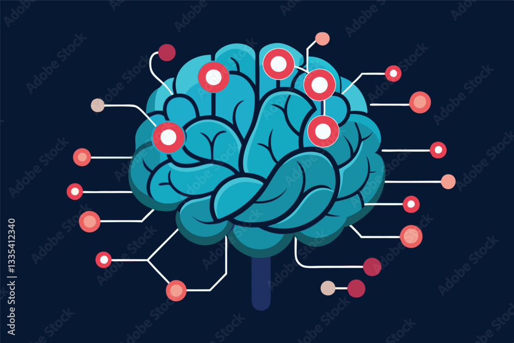 Poster modern brain illustration with digital connections showcasing the relationship between neuroscience 