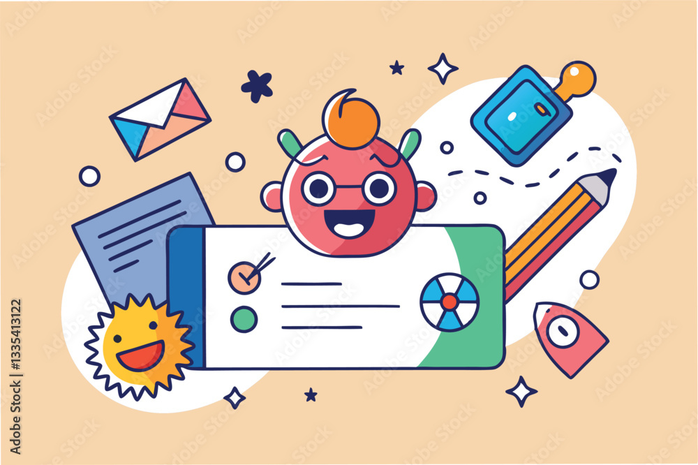 Poster creative vector illustration featuring a playful logo design with bright colors, engaging elements, 