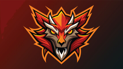 Vector illustration of a fierce dragon logo in vibrant red and gold tones designed for gaming or branding purposes