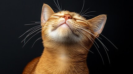 Orange kitten basking, dark background