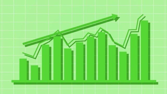 Business Line Graph Showing Upward Trend, Business bar and line graph on a grid background showing upward trend