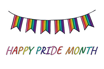 Fototapeta premium Colorful garland Gay pride flag Happy pride day LGBTQIA community Pride Month Vector hand drawn doodle for posters, stickers, logo, cards