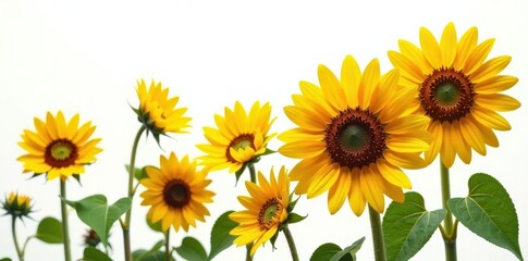 Obraz premium Vibrant sunflowers isolated on pure white backdrop, flower head, beauty, closeup