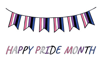 Obraz premium Colorful garland Gender fluid pride flag Happy pride day LGBTQIA community Pride Month Vector hand drawn doodle for posters, stickers, logo, cards