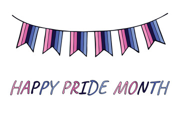 Colorful garland Omnisexual pride flag Happy pride day LGBTQIA community Pride Month Vector hand drawn doodle for posters, stickers, logo, cards