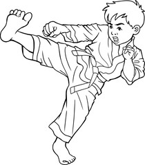 karate kick line vector illustration isolated on white background