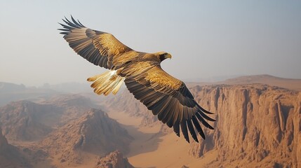 Naklejka premium Majestic eagle soaring above a vast desert landscape