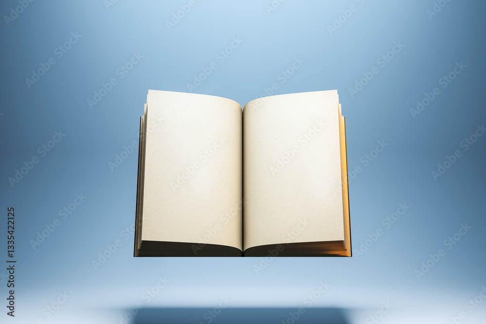 Poster open blank book mockup isolated on blue background. 3d rendering