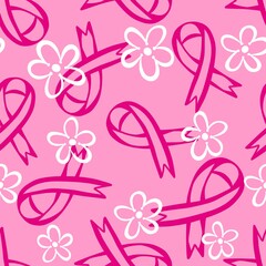Breast cancer month seamless pink ribbon day mammogram pattern for medical accessories and medicine textiles