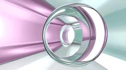 Abstract composition featuring circular and reflective geometric designs