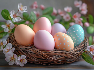 Elegant  Easter Nest with Decorated Eggs