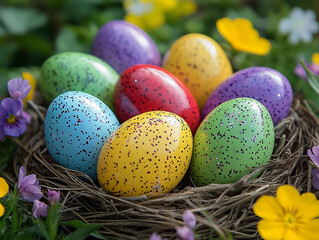 Elegant  Easter Nest with Decorated Eggs