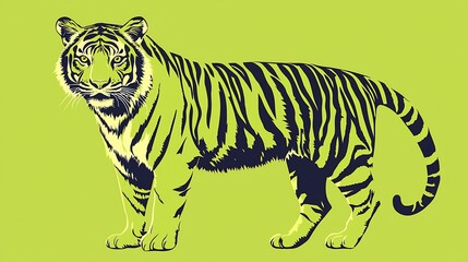 Fototapeta premium Tiger illustration, bold design, lime background