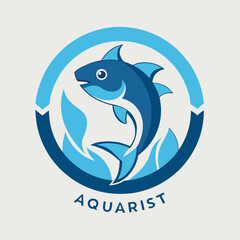 Creative logo design featuring an aquatic theme with colorful fish illustration and circular elements, ideal for businesses in the marine or aquarium sectors