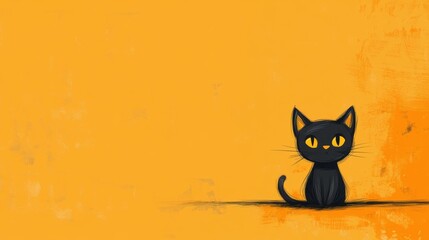 Adorable black cat illustration on vibrant orange backdrop. Handdrawn charm brings a whimsical touch to your space.