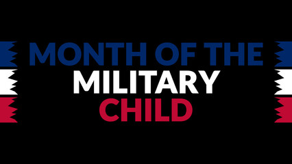 Month of the Military Child text with side lines on a black background. Which is observed every year in April to celebrate Month of the Military Child.