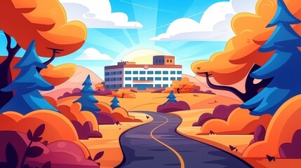 A sleek new office building nestled among trees, showcasing modern design and innovative construction methods.