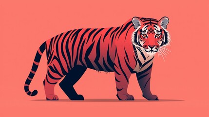 Obraz premium Tiger Illustration on Coral Background