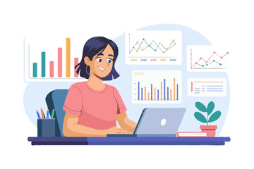 Young Female Data Analyst - Vector Illustration