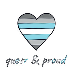 Colorful heart shape Demiboy pride flag Happy pride day LGBTQIA community Pride Month Vector hand drawn doodle for posters, stickers, logo, cards