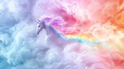 Fototapeta premium Dreamy Unicorn Trails with Rainbow and Pastel Clouds