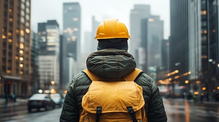 Construction worker in city.