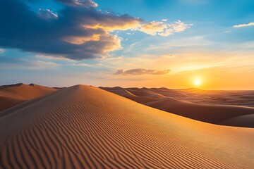 airy show of a desert expanse at evening where yellow sands echo dimming rays offering the onlooker a calm and captivating feel  
