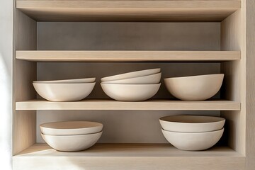 Wooden Shelves with Stylish Bowls