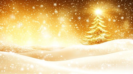 Golden Christmas tree in a snowy landscape