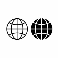 Two distinct globe icons, one outlined and one solid, representing global connectivity, the internet, and worldwide reach.
