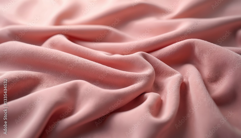 Poster luxurious dusty pink velvet fabric texture featuring soft folds. elegant gentle waves create smooth 
