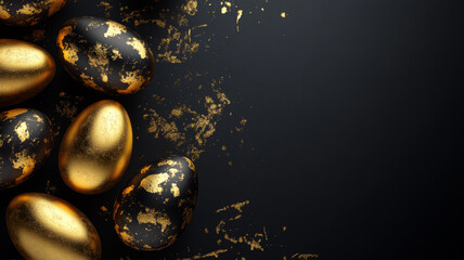 Black Background with Gold-Leaf Textured Easter Eggs