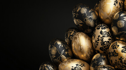 Elegant Golden Floral Easter Eggs on Dark Luxury Background