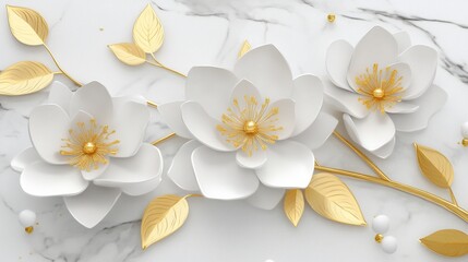 Elegant white flowers on marble