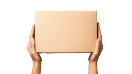 Hands Holding a Cardboard Box - Ready for Delivery 
