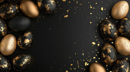 Luxurious golden and black Easter eggs on dark festive background