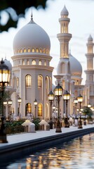 Obraz premium White Mosque Architecture at Night with Water Reflections