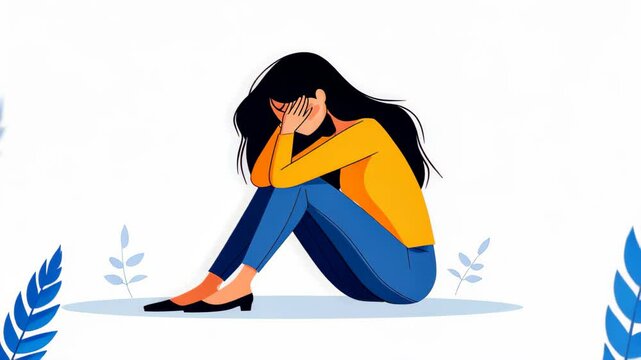 A sad girl sits on the floor, tears streaming down her face, feeling the weight of her despair and isolation.