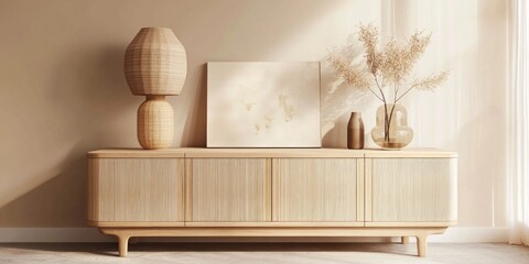 Interior design featuring natural light furniture and decorative elements