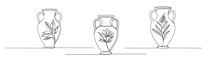 greek decorative vase with plant vector monoline one line line art