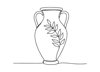 greek decorative vase with plant vector monoline one line line art