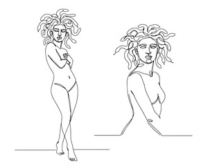 medusa gorgon snake hair vector monoline one line line art greek mythology