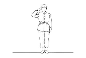 soldier saluting monoline vector, one line military line art