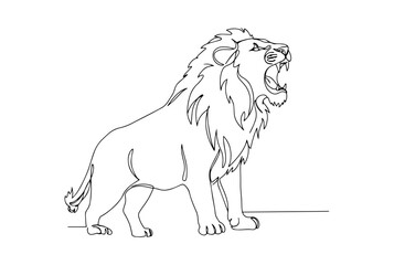 roaring lion monoline vector, one line wild animal line art