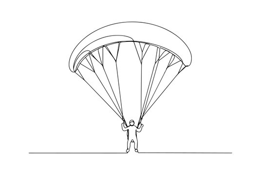 skydiver monoline vector, one line parachute jump line art