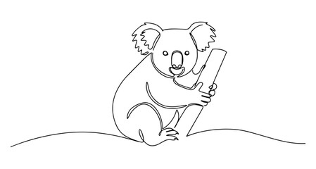 koala on tree vector line art monoline one line illustration outline drawing