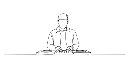 dj playing music at console vector monoline one line line art club